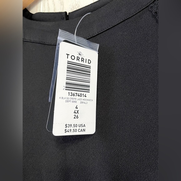 Torrid Studio Crepe Black Jersey Mock Neck Lace Inset Top Size 4X NWT - Picture 6 of 7